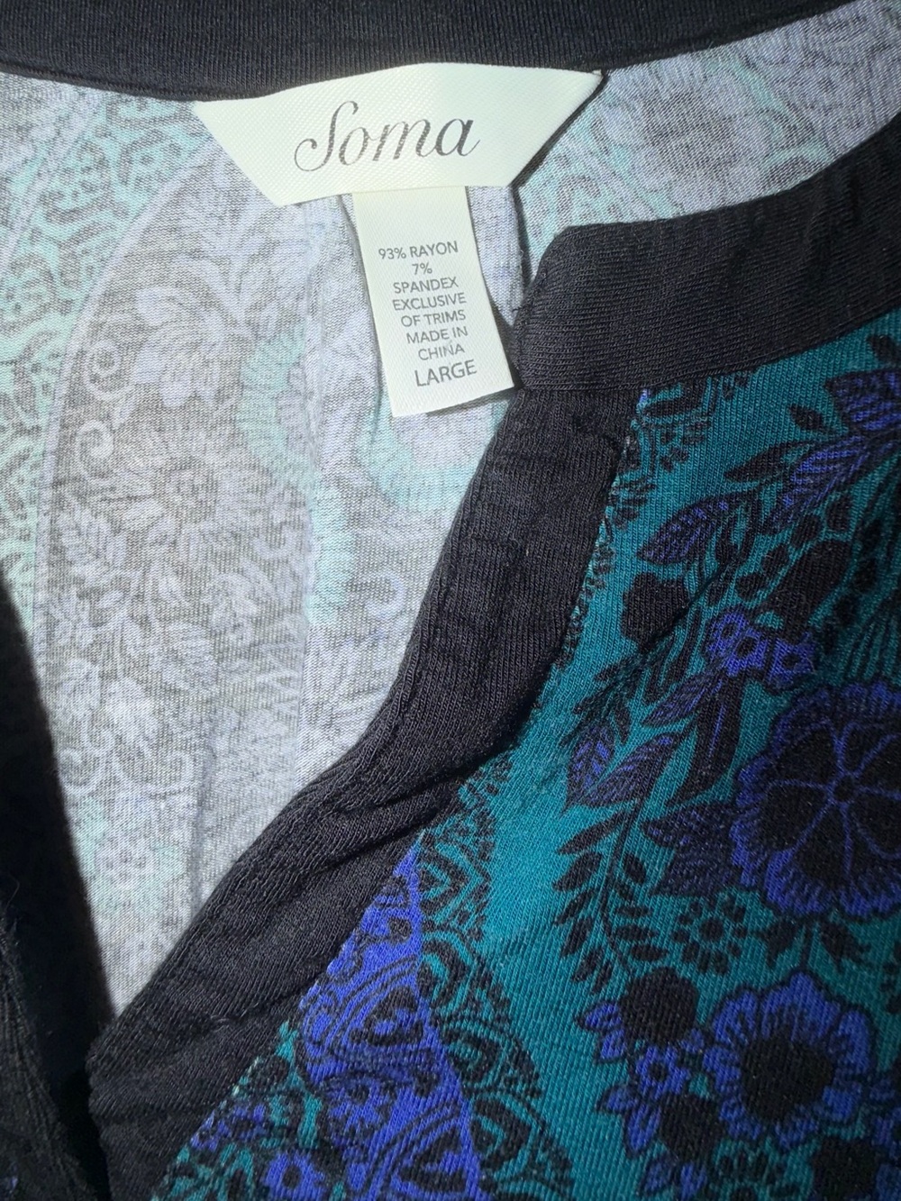 Soma Pajama Lounge Set Large Teal Blue Paisley Tunic Pants - Picture 4 of 10